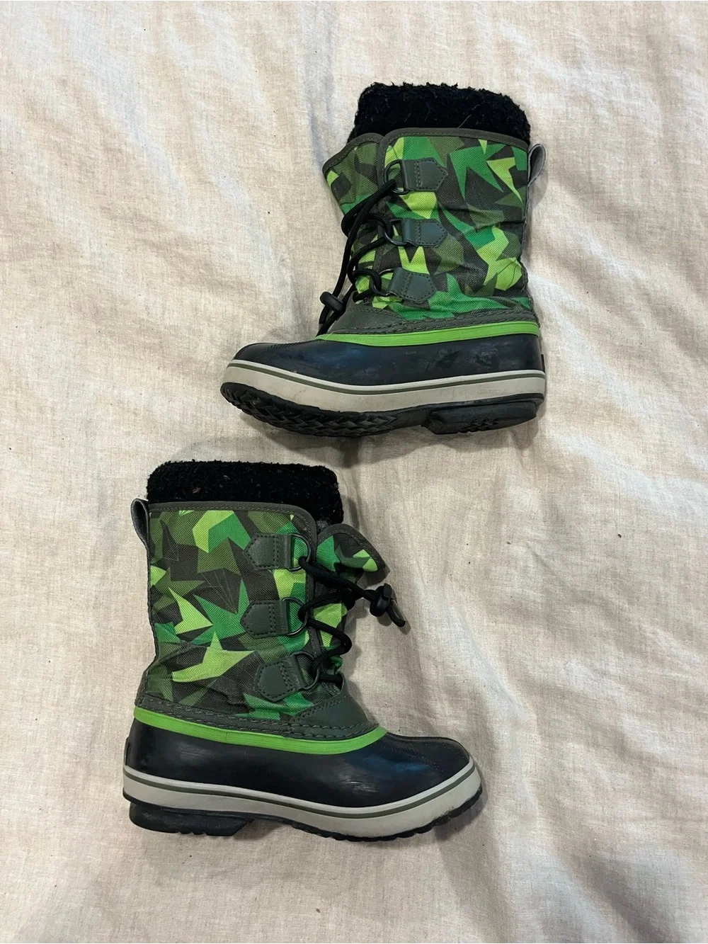 Sorel Kids Green Camo Lace-Up Winter Boots